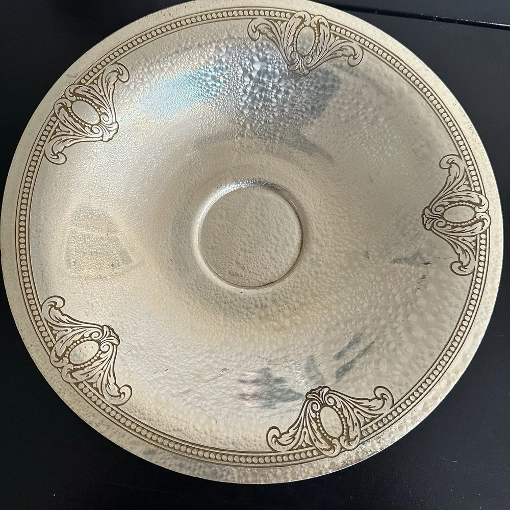 L.F.Grammes Vintage Hammered‎ Silver Plated Bowl with Ornate Border Decoration